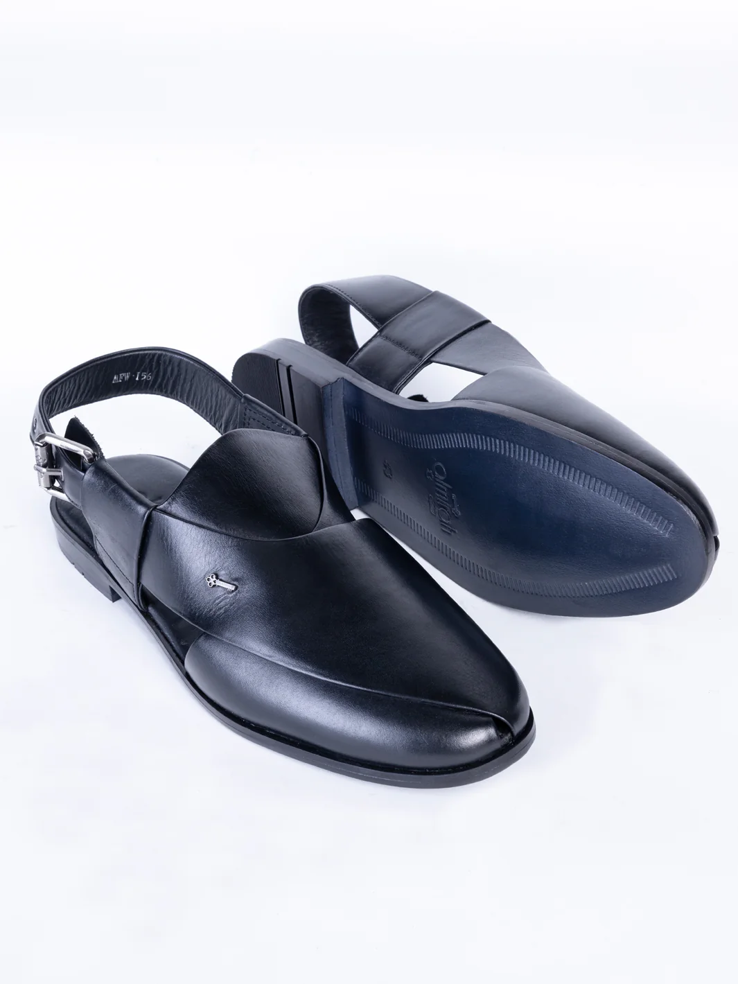 BLACK LEATHER PESHAWARI SANDALS | AL-MFW-HC-US-156 - Image 3