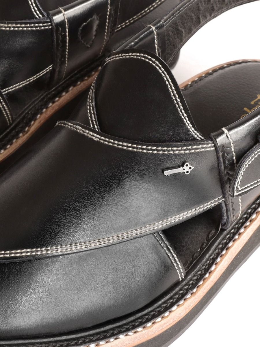BLACK LEATHER PESHAWARI SANDALS | AL-MFW-HCK-US-132 V-4 2020 - Image 2