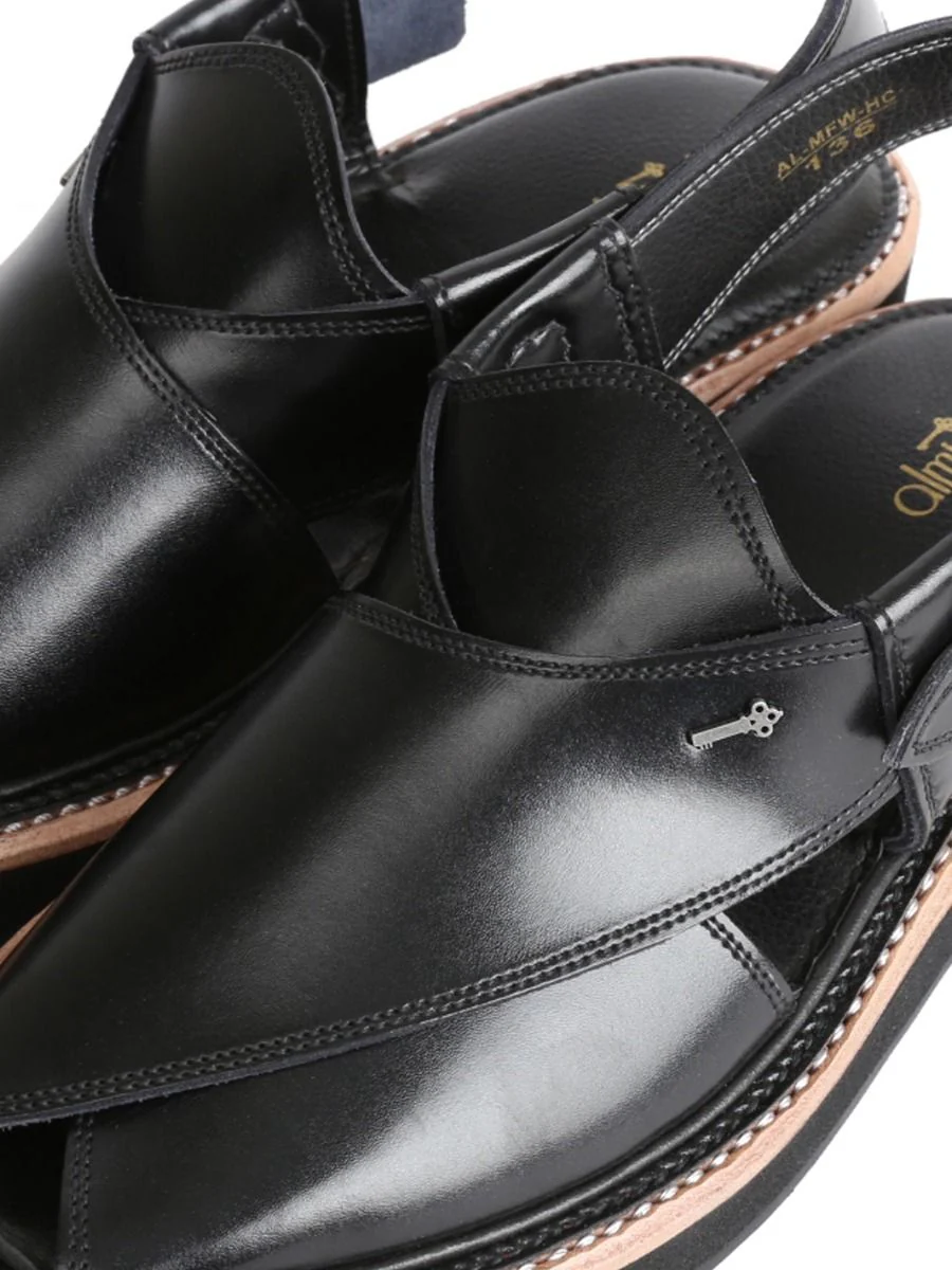 BLACK LEATHER PESHAWARI SANDALS | AL-MFW-HCK-US-136 V-1 2021 - Image 2