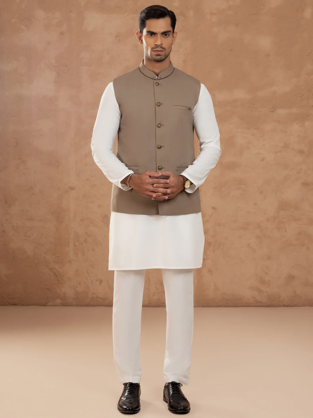 ASH BROWN TAFLON RAYON WAISTCOAT | AL-WC-538A/AM-6244A - Image 2