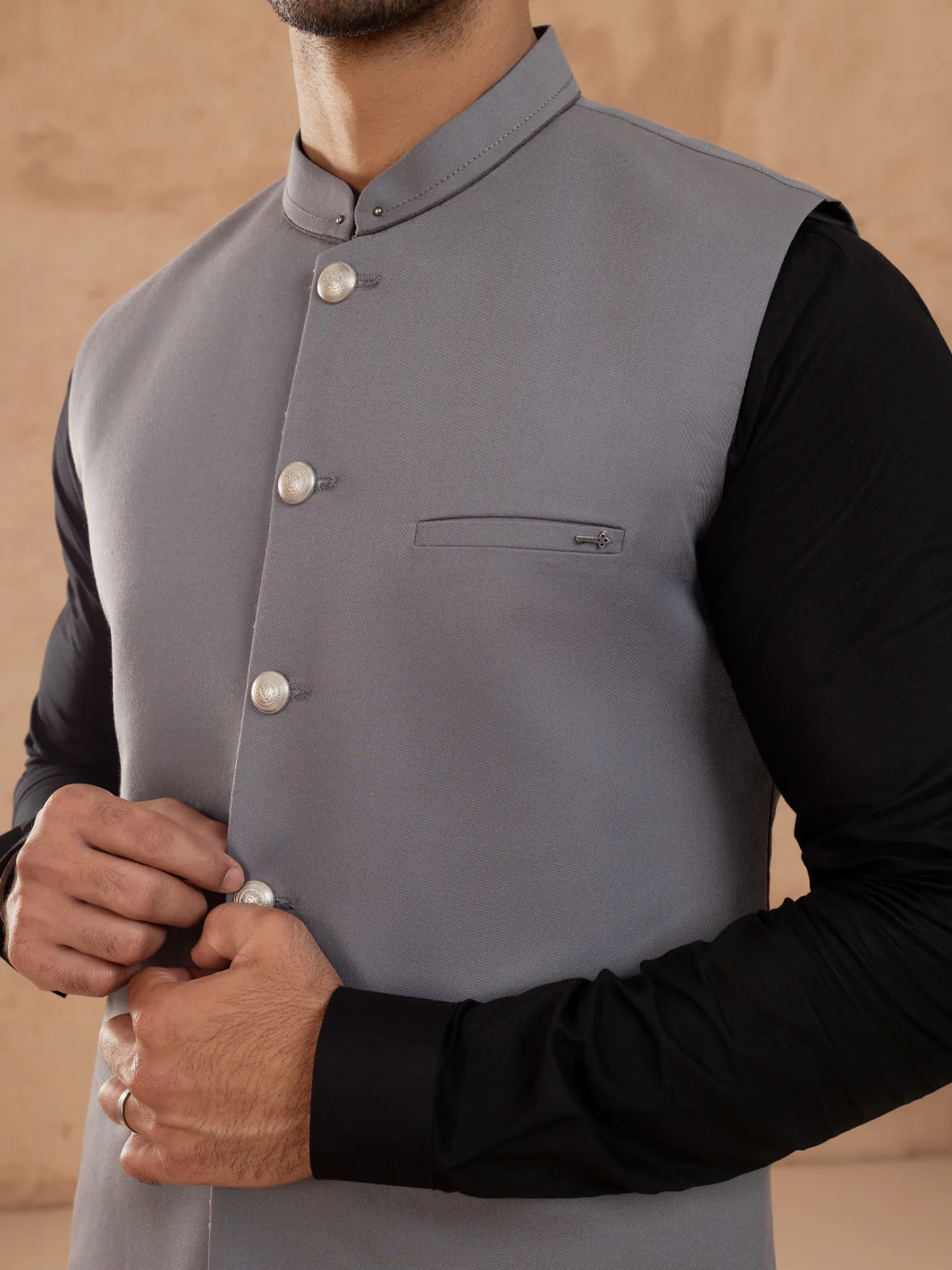 GREY TAFLON RAYON WAISTCOAT | AL-WC-538B/AM-6244B - Image 4