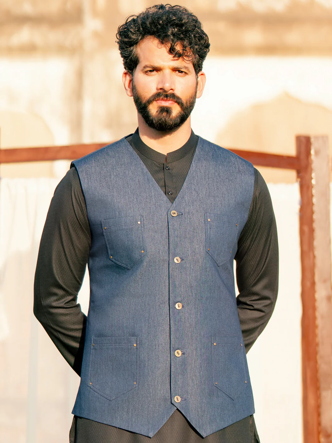 INDIGO COTTON WAISTCOAT | AL-WC-540/AM-6238A