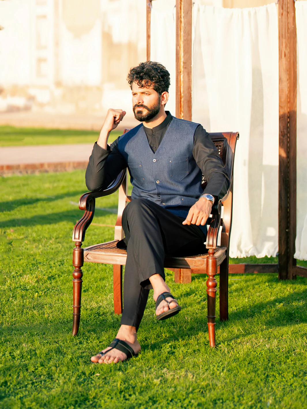 INDIGO COTTON WAISTCOAT | AL-WC-540/AM-6238A - Image 4