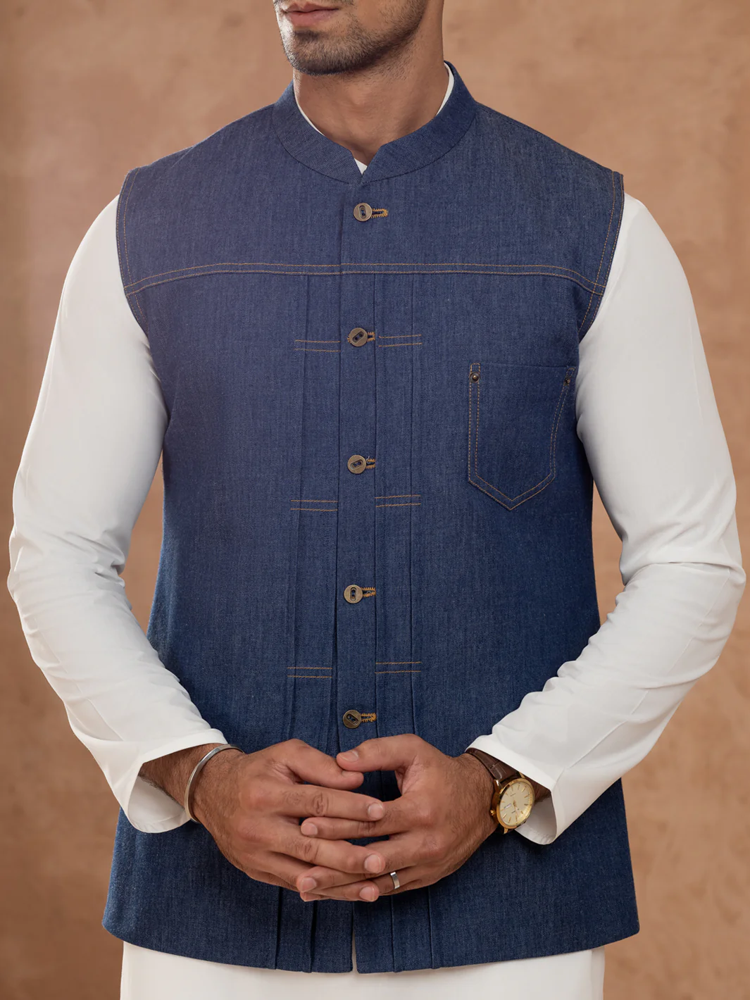 BLUE COTTON WAISTCOAT | AL-WC-541/AM-6237A - Image 4