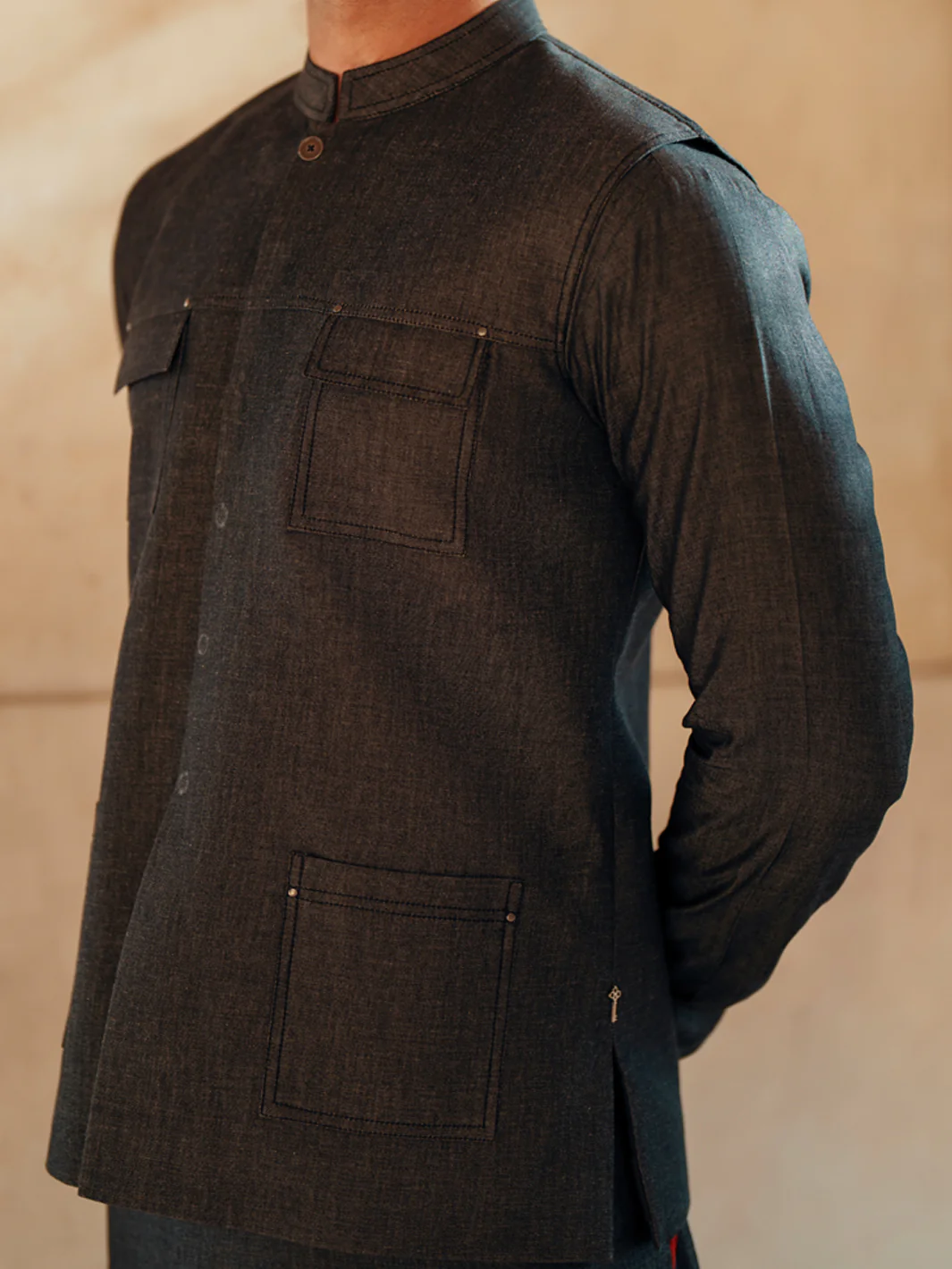 CHARCOAL GREY COTTON WAISTCOAT | AL-WC-542/AM-6237B - Image 4