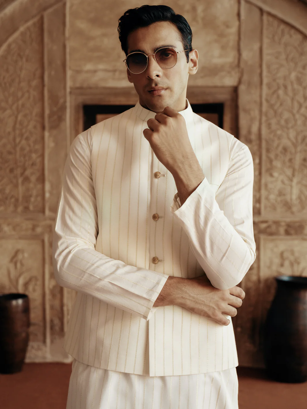 CREAM COTTON WAISTCOAT | AL-WC-546A/ALR-073D