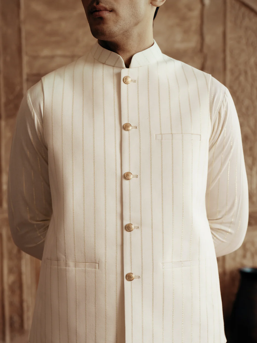 CREAM COTTON WAISTCOAT | AL-WC-546A/ALR-073D - Image 5