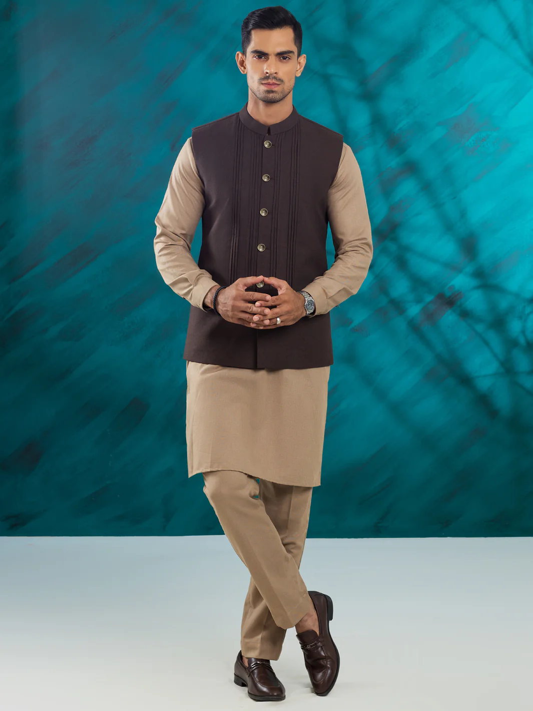 DARK BROWN VISCOSE WAISTCOAT | AL-WC-560/AM-6256B - Image 2