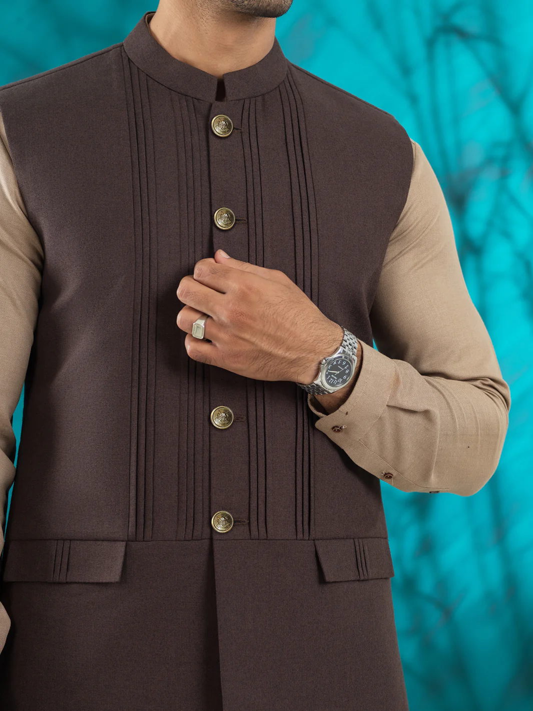 DARK BROWN VISCOSE WAISTCOAT | AL-WC-560/AM-6256B - Image 3