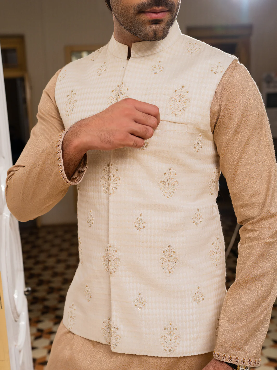 OFF WHITE BLENDED WAISTCOAT | AL-WC-577/AM-6254A - Image 3