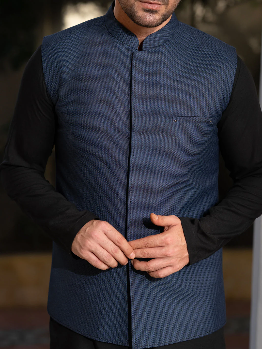 NAVY BLUE BLENDED WAISTCOAT | AL-WC-587B/AM-6323B - Image 2