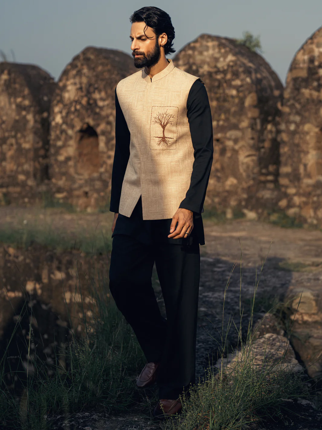 BEIGE BLENDED WAISTCOAT | AL-WC-596A/AM-11007A - Image 2