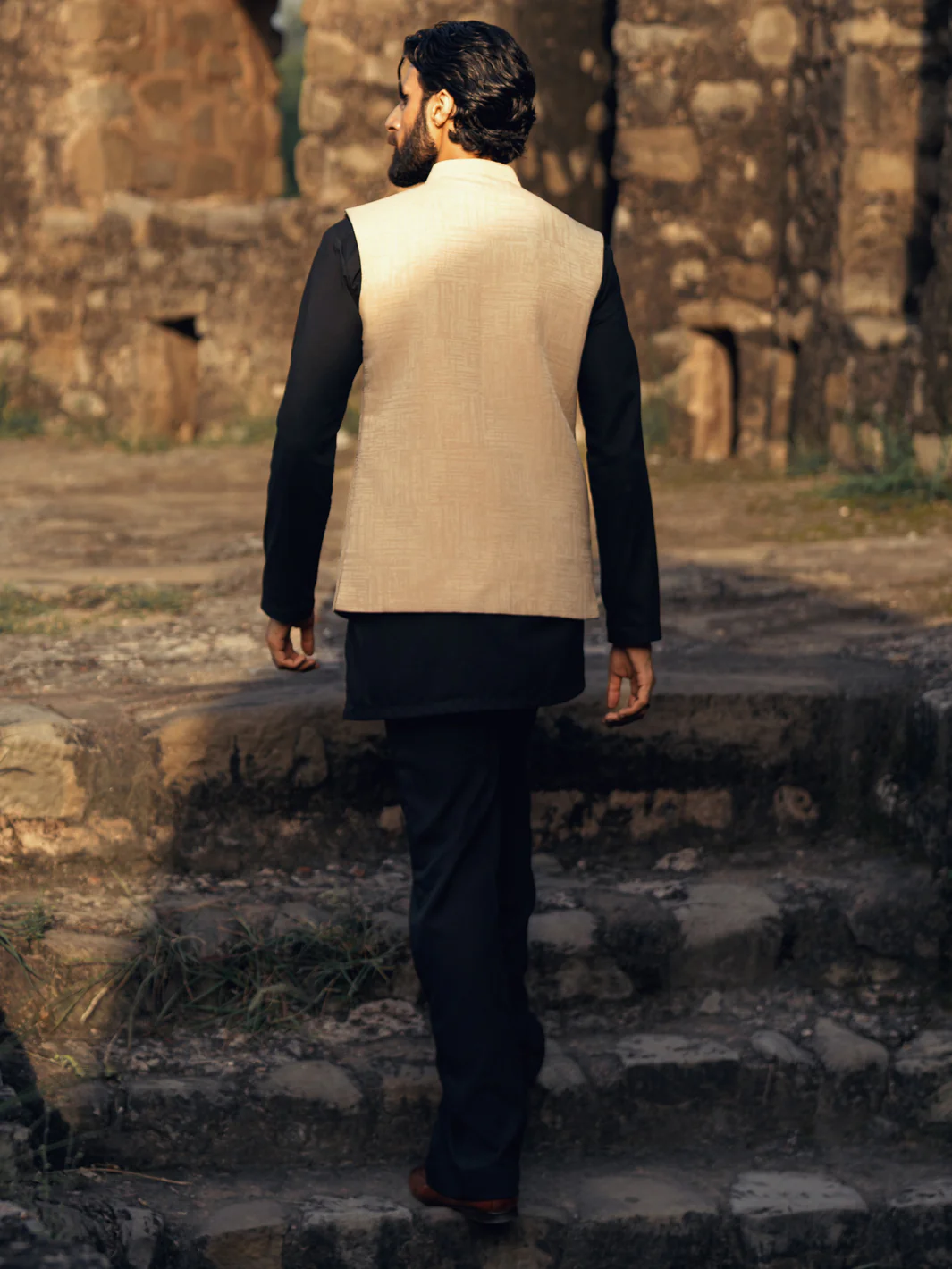 BEIGE BLENDED WAISTCOAT | AL-WC-596A/AM-11007A - Image 4