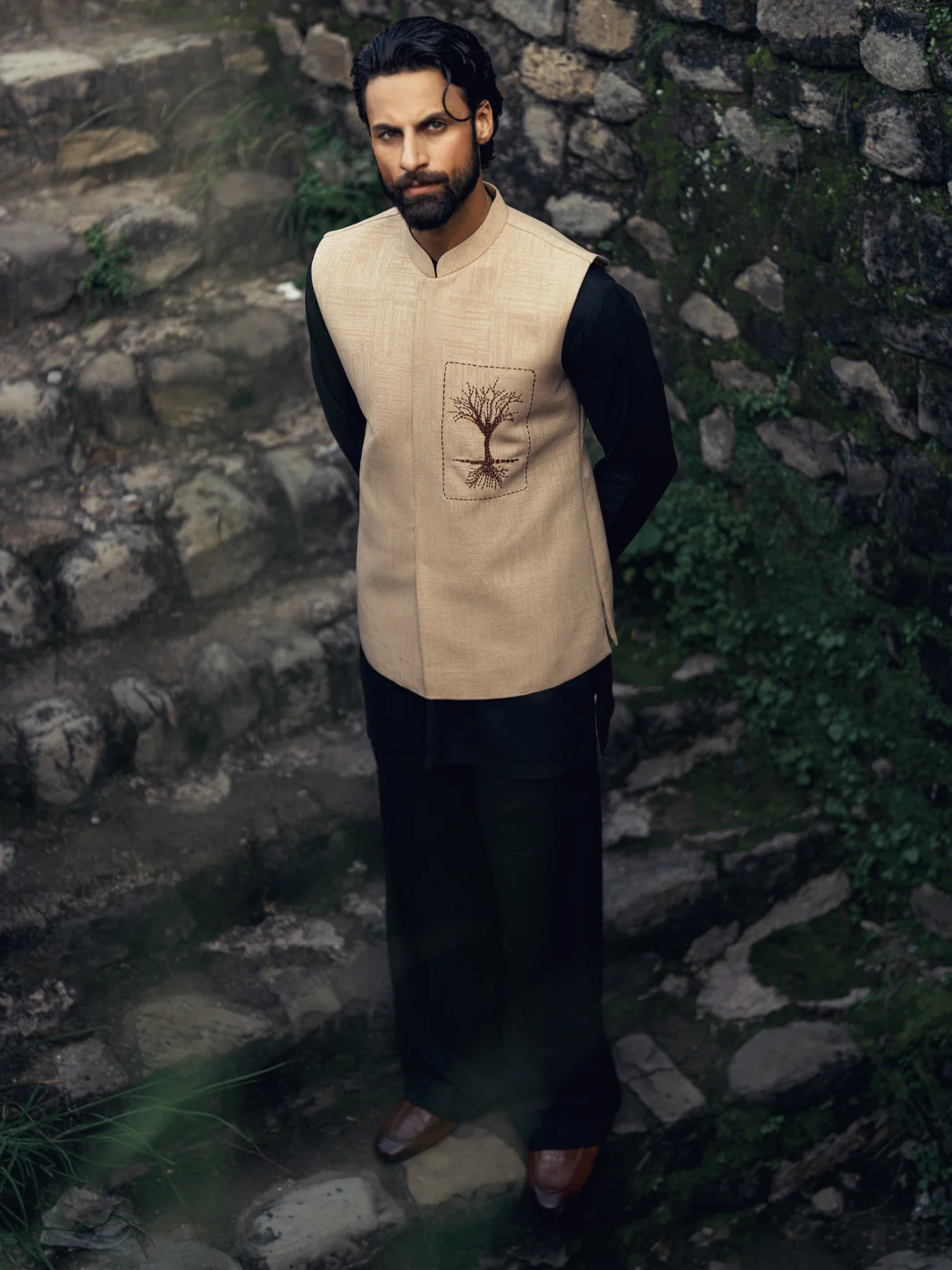 BEIGE BLENDED WAISTCOAT | AL-WC-596A/AM-11007A - Image 5