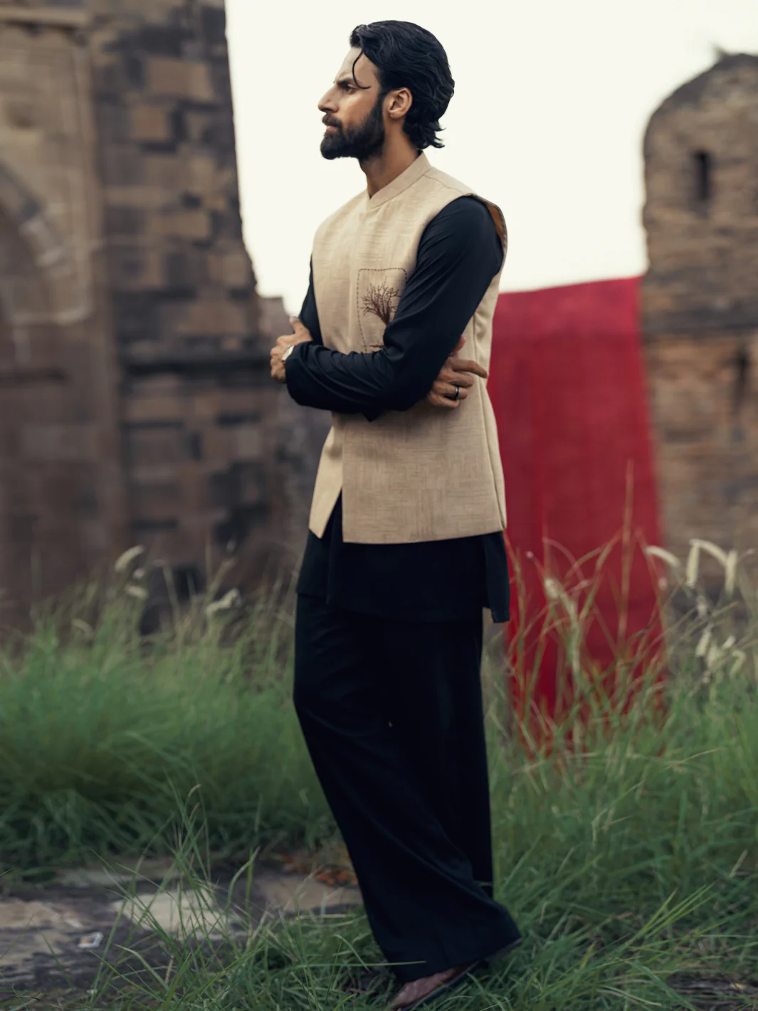 BEIGE BLENDED WAISTCOAT | AL-WC-596A/AM-11007A - Image 6