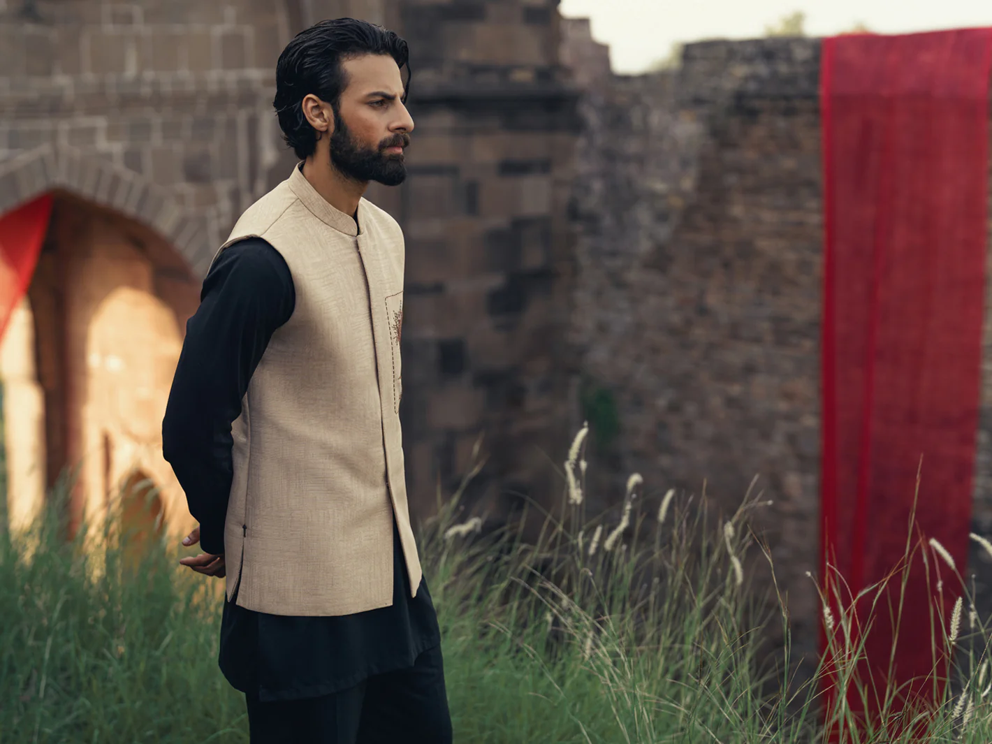 BEIGE BLENDED WAISTCOAT | AL-WC-596A/AM-11007A - Image 7