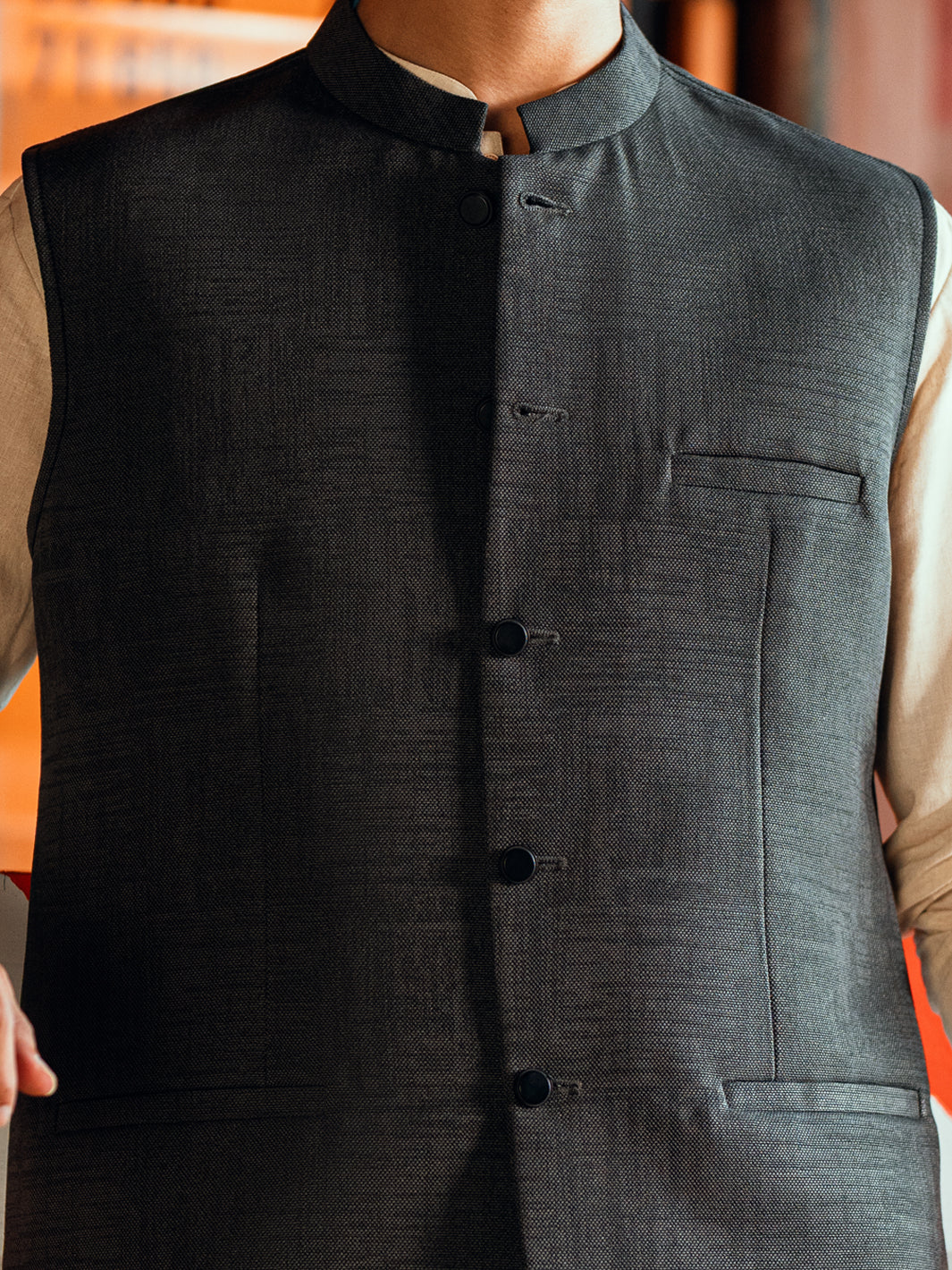 CHARCOAL GREY BLENDED WAISTCOAT | AL-WC-597/AM-11007C - Image 5