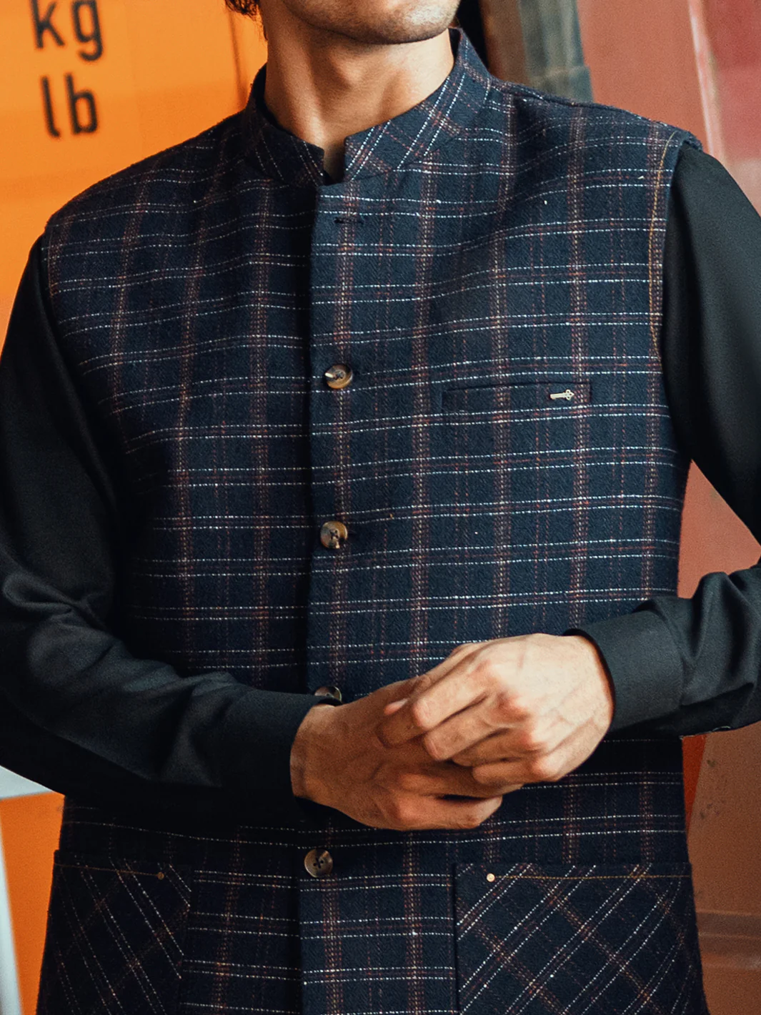 DARK BLUE BLENDED WAISTCOAT | AL-WC-598A/AM-11009C - Image 7