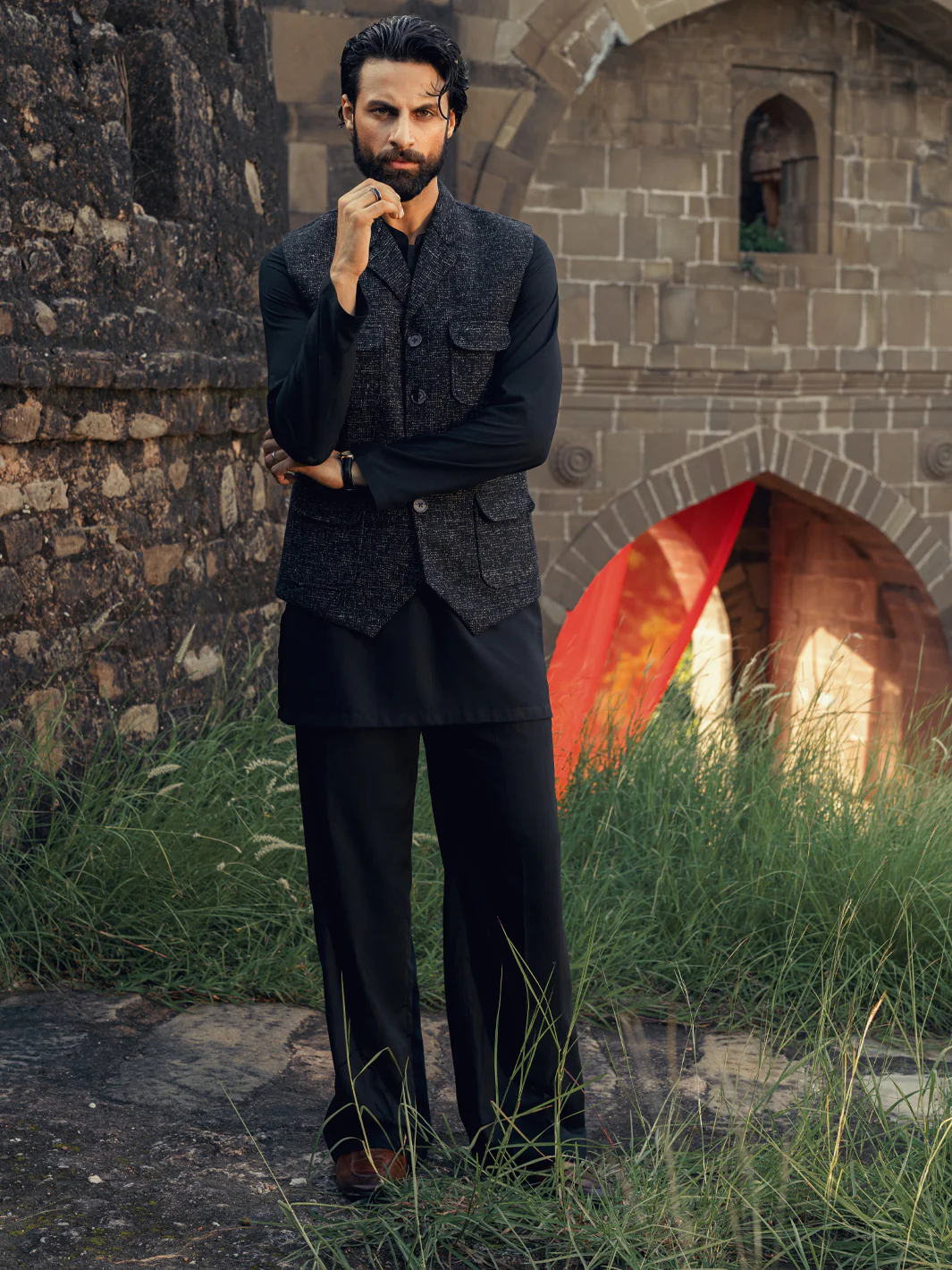 BLACK BLENDED WAISTCOAT | AL-WC-599/AM-11008A - Image 2
