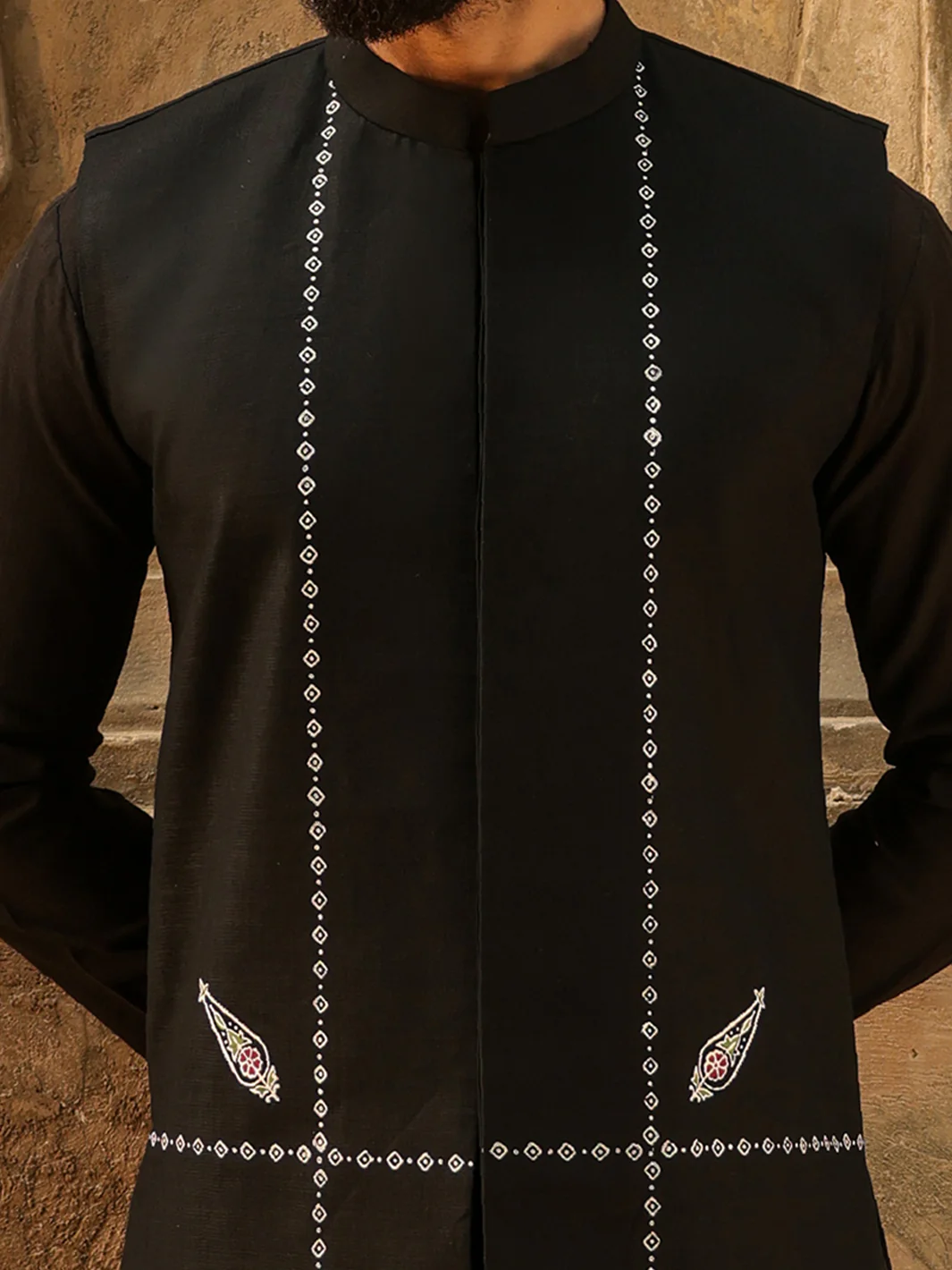 BLACK COTTON WAISTCOAT | AL-WC-608A/AM-6349C - Image 4