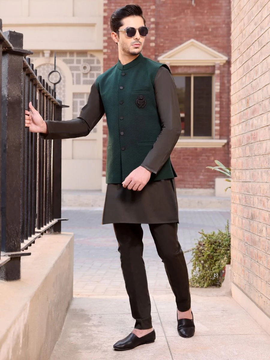 EMERALD GREEN COTTON WAISTCOAT | AL-WC-US-345 V-2 2021 - Image 2