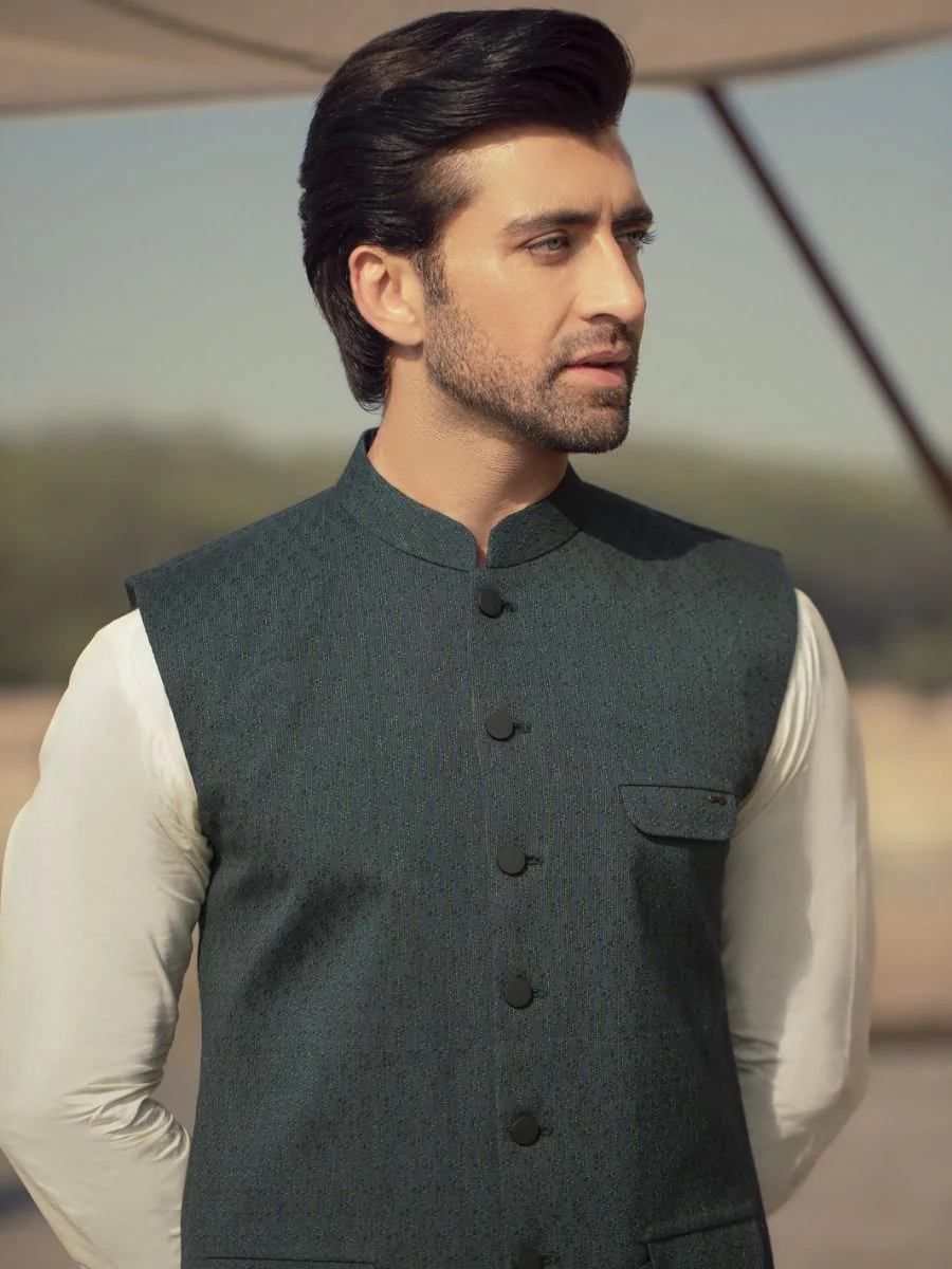 DARK GREEN COTTON WAISTCOAT | AL-WC-US-353 V-2 2021 - Image 2