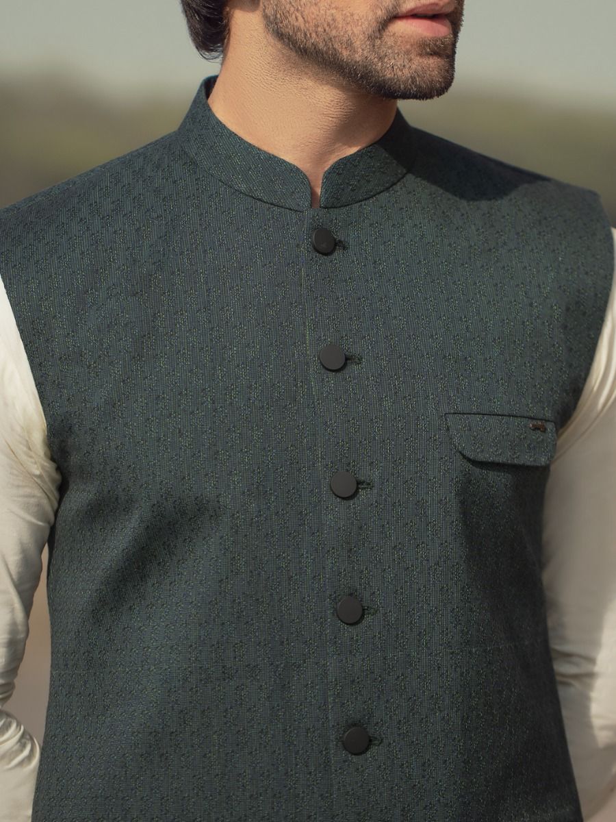 DARK GREEN COTTON WAISTCOAT | AL-WC-US-353 V-2 2021 - Image 3