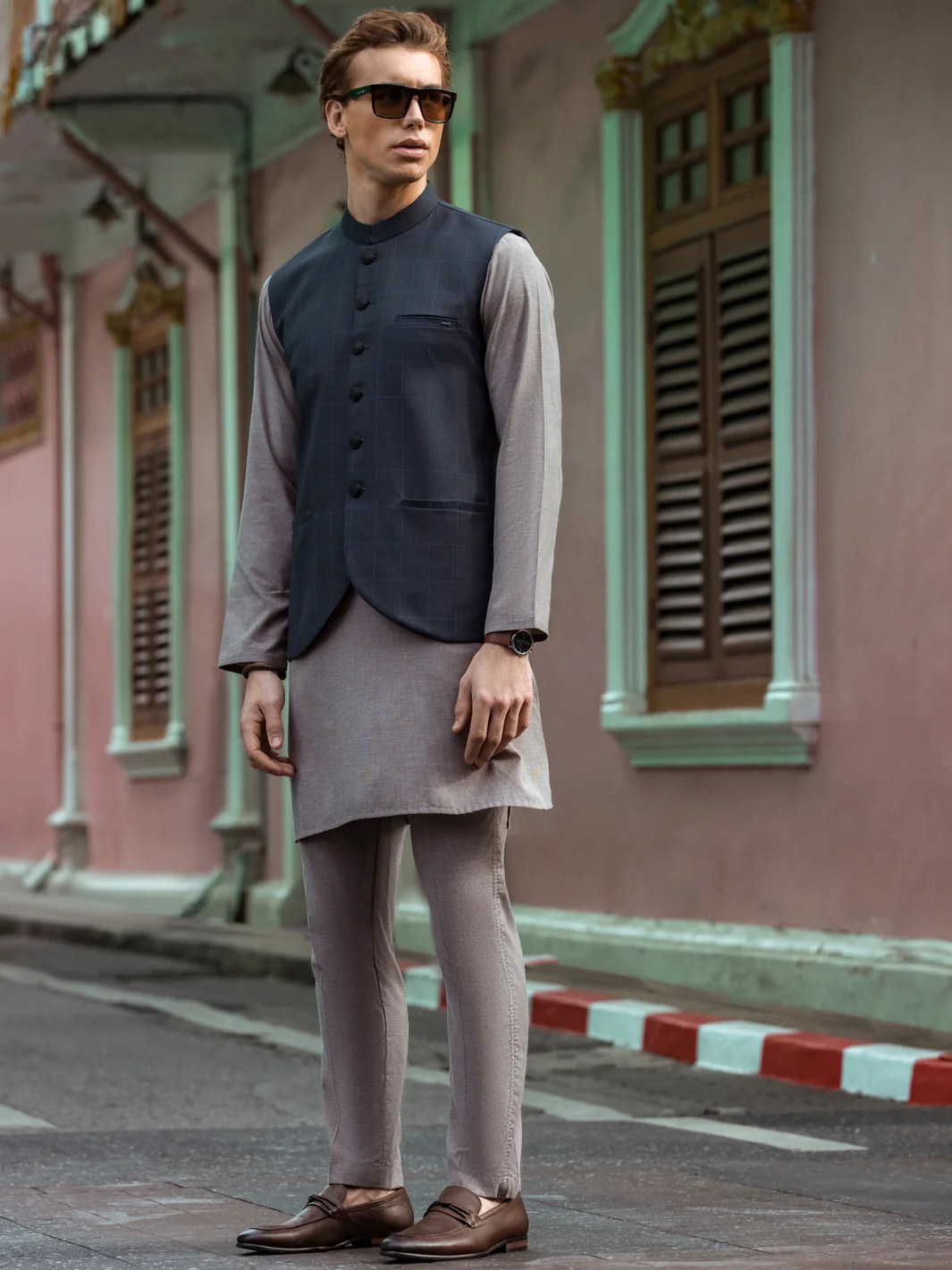 BLUE VISCOSE WAISTCOAT | AL-WC-US-360/AM-940C - Image 2