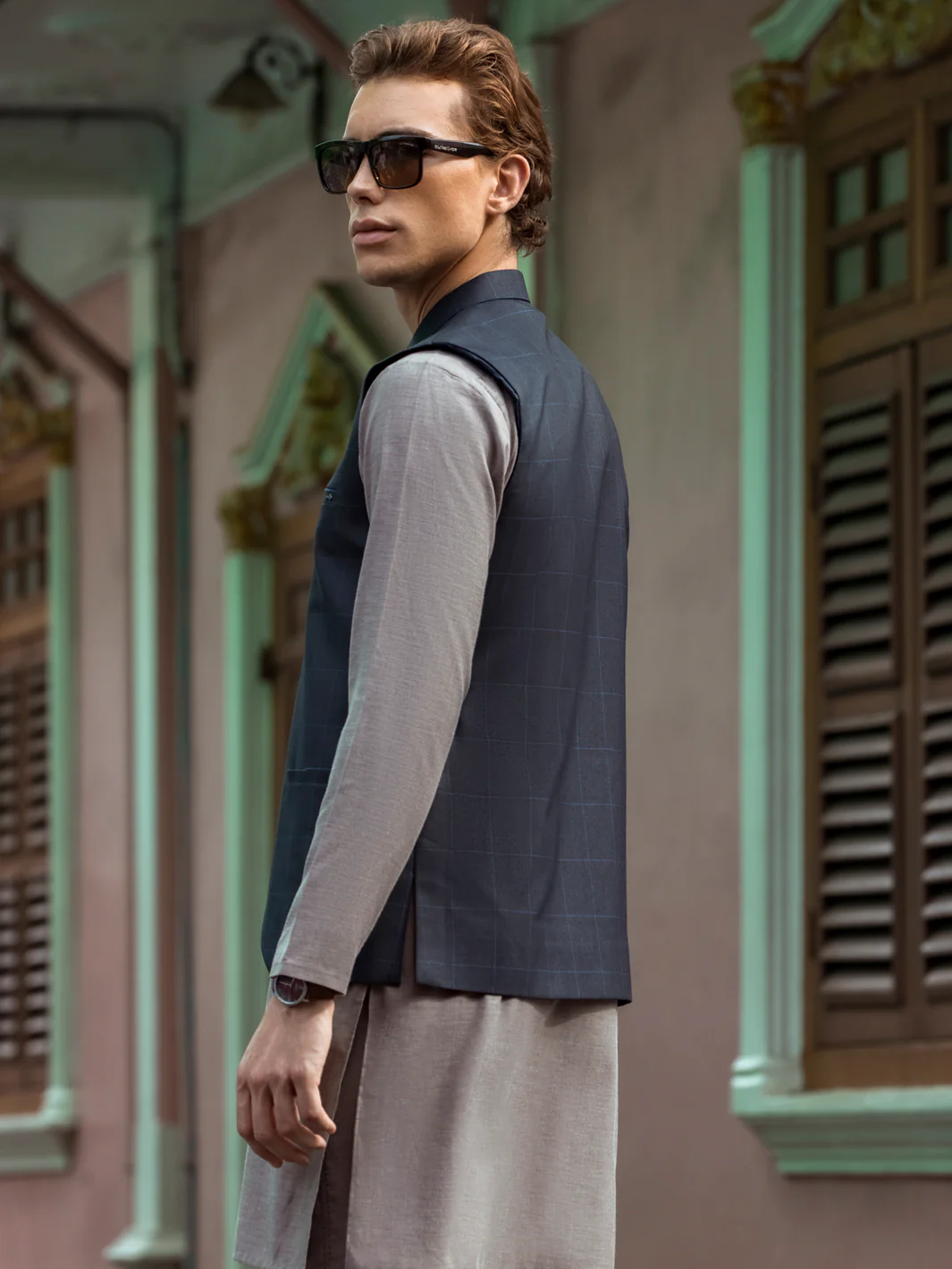 BLUE VISCOSE WAISTCOAT | AL-WC-US-360/AM-940C - Image 3