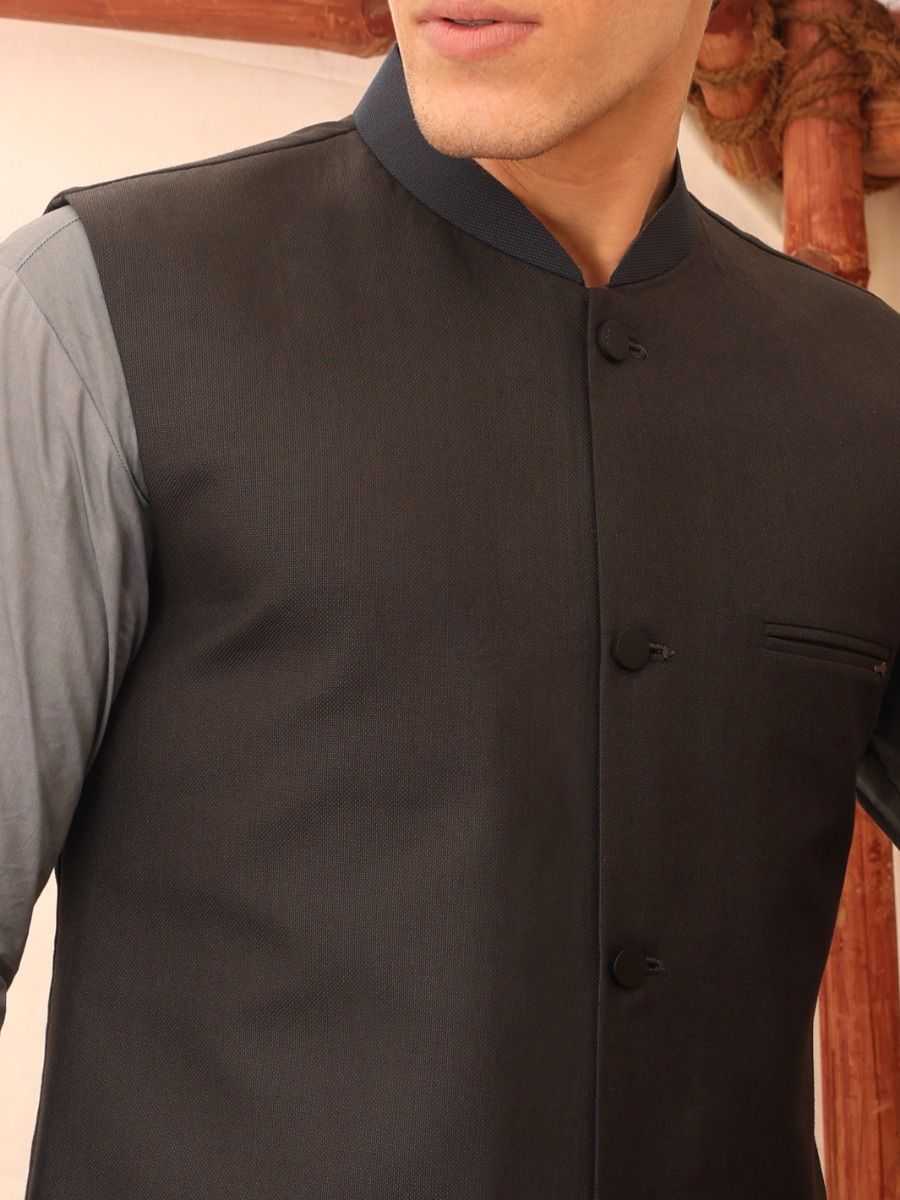 BLACK VISCOSE WAISTCOAT | AL-WC-US-363/AM-939D - Image 2