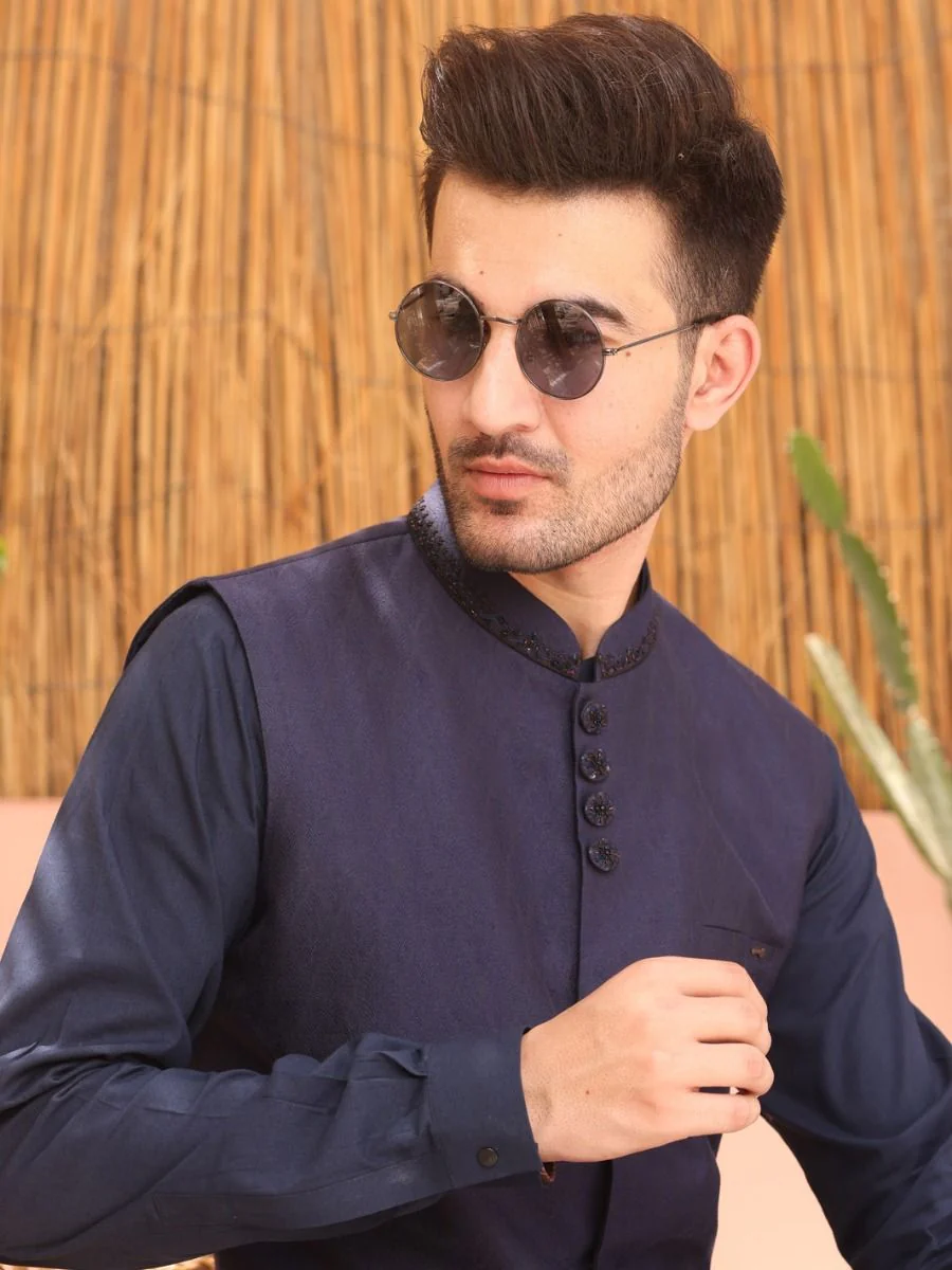 BLUE VISCOSE WAISTCOAT | AL-WC-US-365/AM-931A - Image 2
