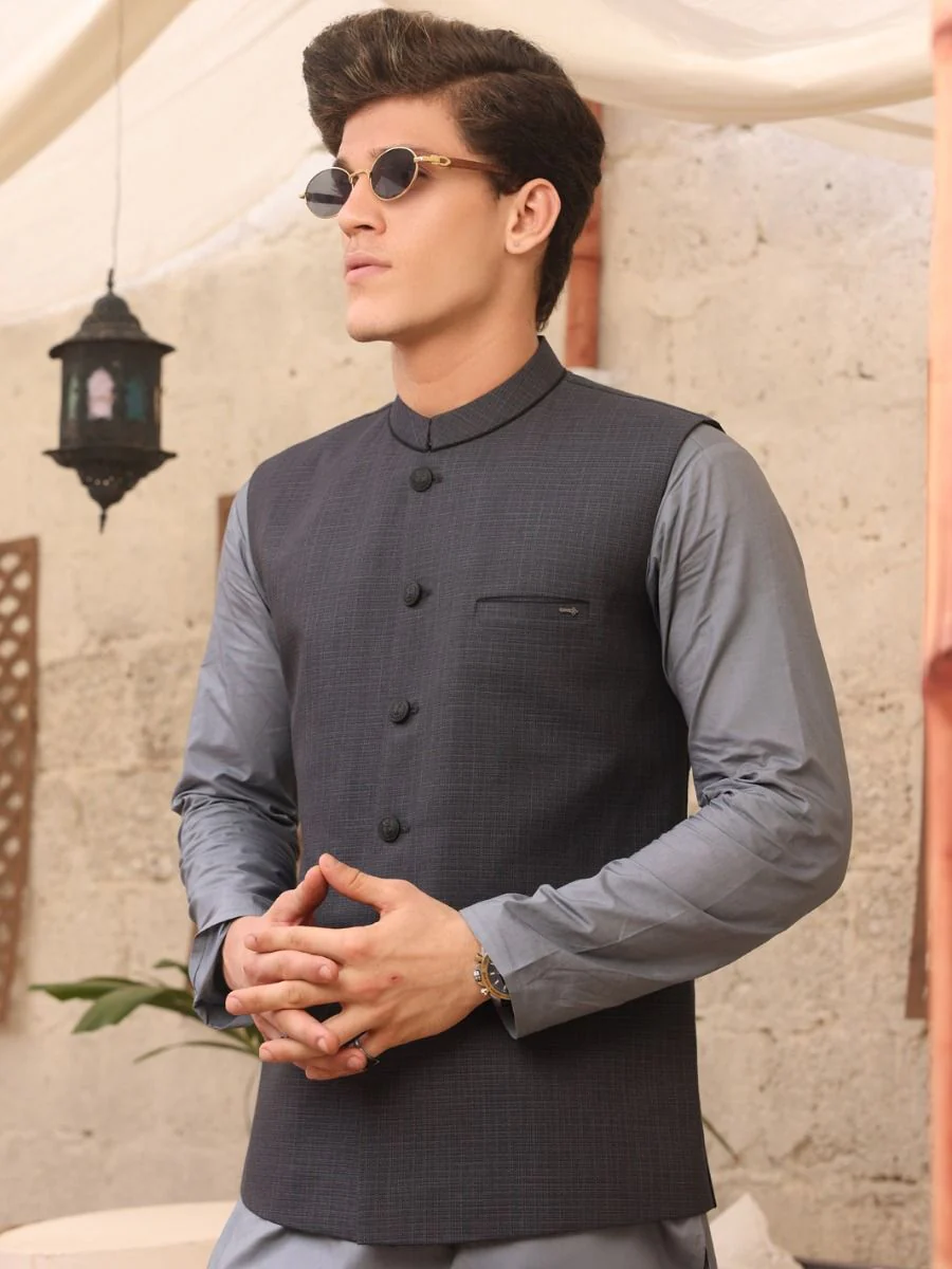 CHARCOAL GREY VISCOSE WAISTCOAT | AL-WC-US-368/AM-980C - Image 2
