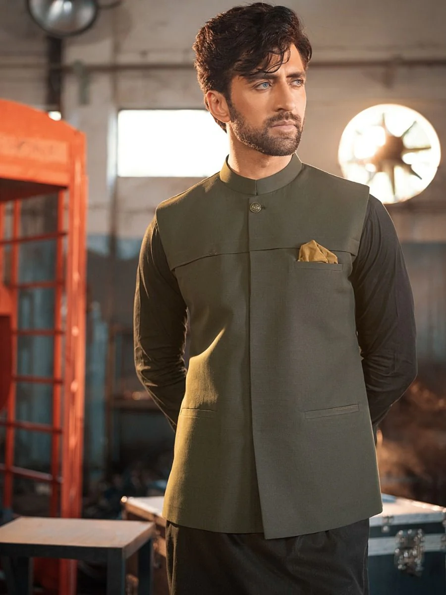 GREEN VISCOSE WAISTCOAT | AL-WC-US-376/AM-906B - Image 4