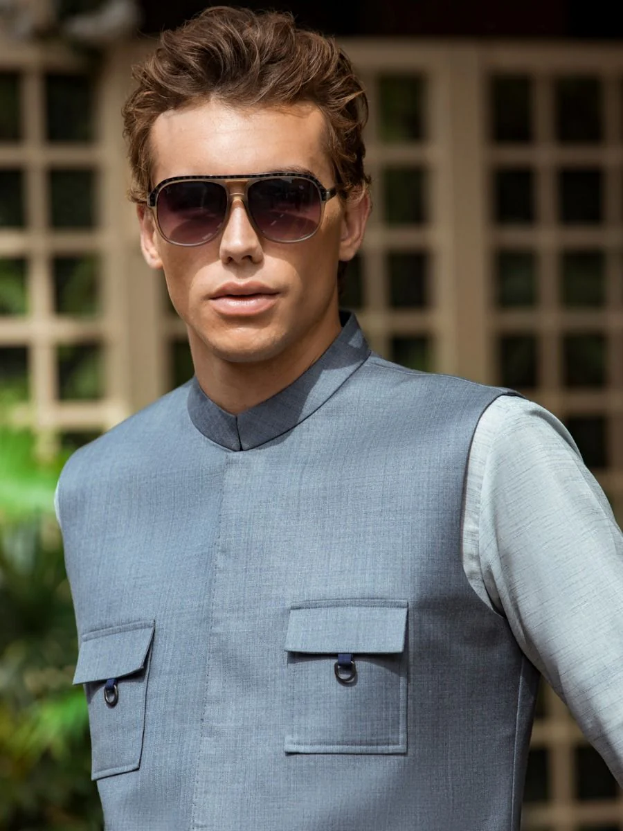 GREY TAFLON RAYON WAISTCOAT | AL-WC-US-387/AM-979A - Image 2