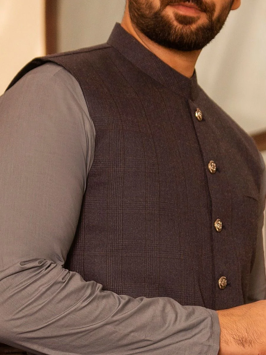 GREY TAFLON RAYON WAISTCOAT | AL-WC-US-391/AM-5038A - Image 2