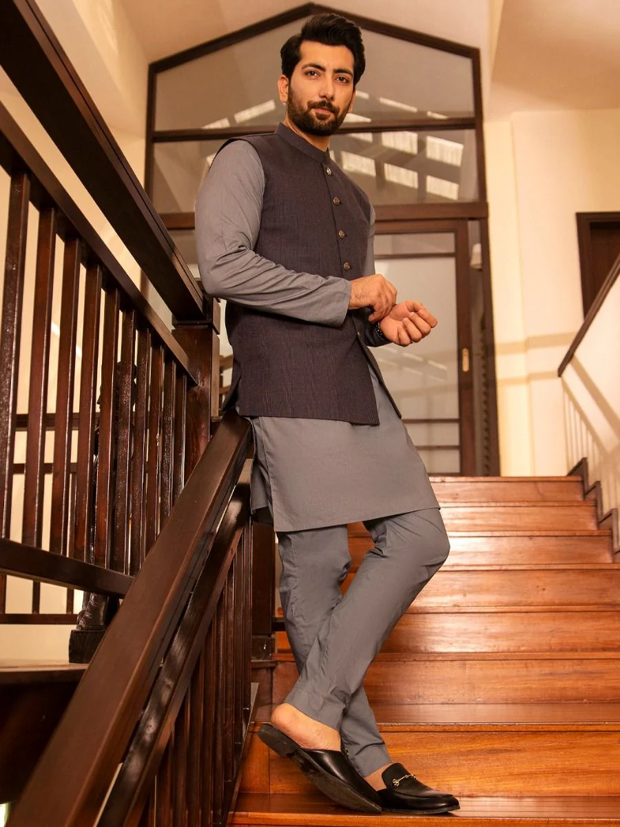 GREY TAFLON RAYON WAISTCOAT | AL-WC-US-391/AM-5038A - Image 3