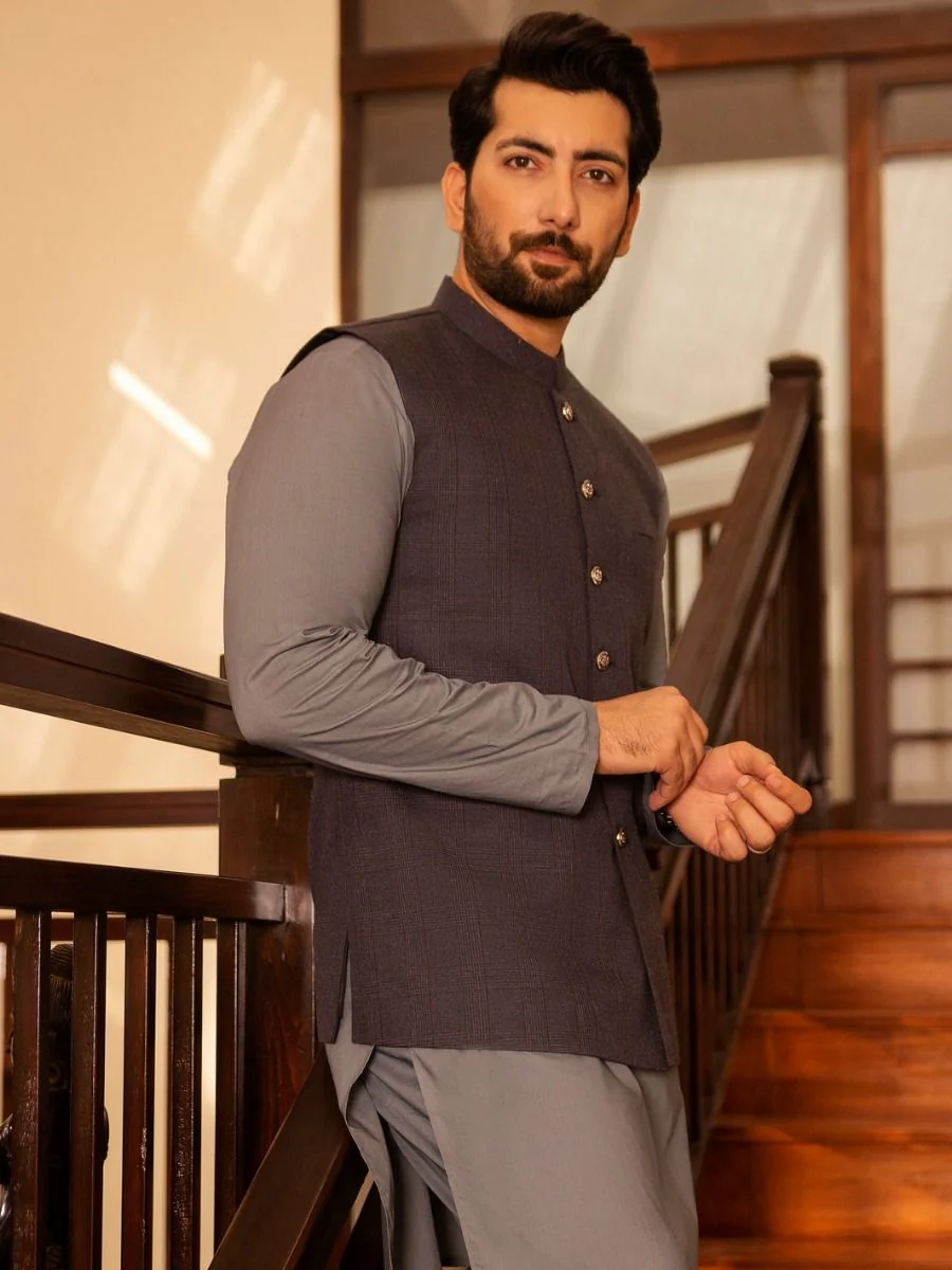 GREY TAFLON RAYON WAISTCOAT | AL-WC-US-391/AM-5038A - Image 4