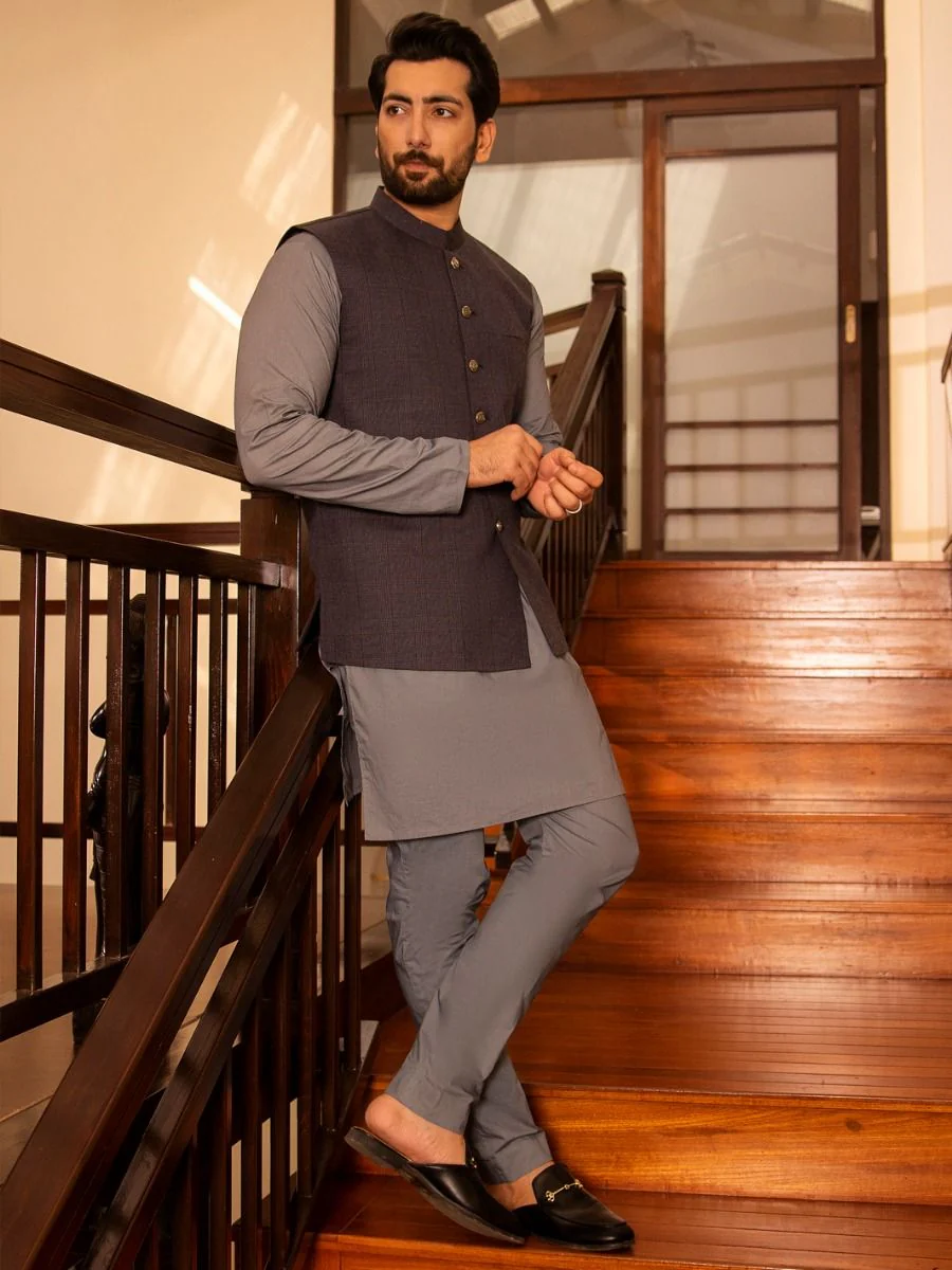 GREY TAFLON RAYON WAISTCOAT | AL-WC-US-391/AM-5038A - Image 5