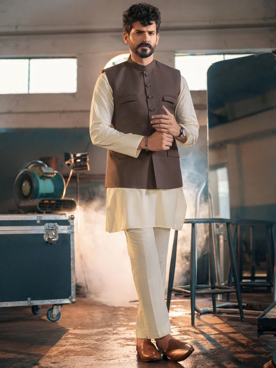 BROWN TAFLON RAYON WAISTCOAT | AL-WC-US-392/AM-5038B - Image 2