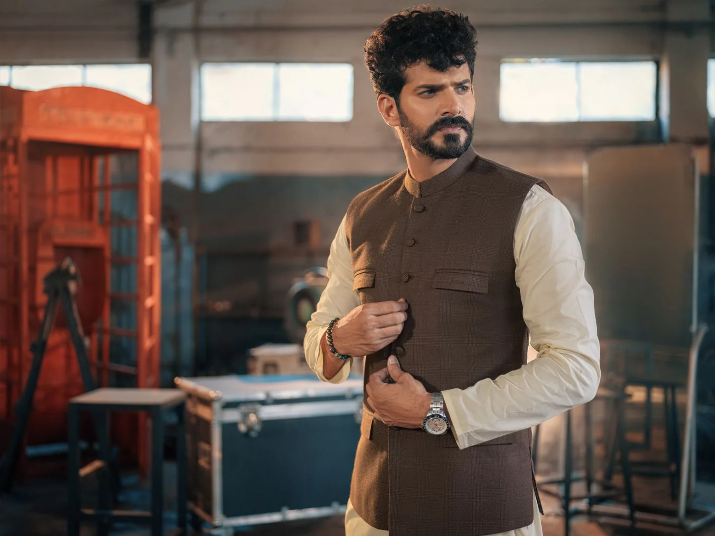 BROWN TAFLON RAYON WAISTCOAT | AL-WC-US-392/AM-5038B - Image 3