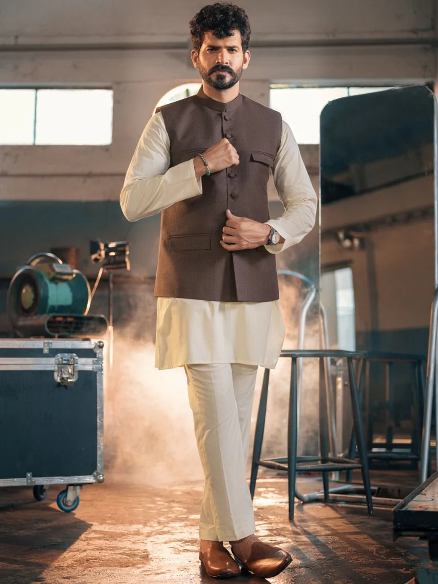 BROWN TAFLON RAYON WAISTCOAT | AL-WC-US-392/AM-5038B - Image 4