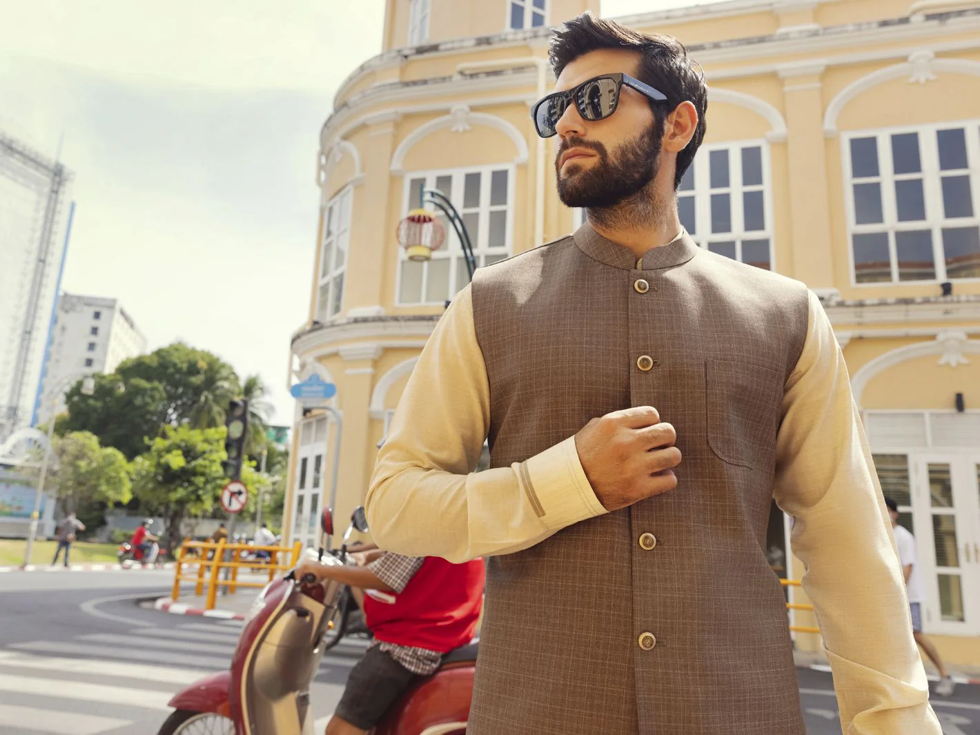 GREEN TAFLON RAYON WAISTCOAT | AL-WC-US-398/AM-5037A - Image 2
