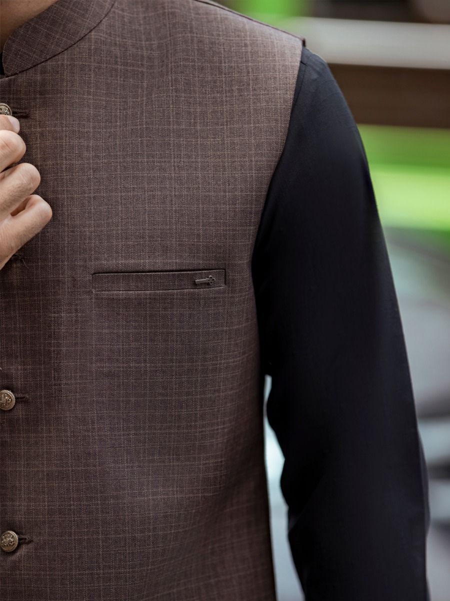BROWN TAFLON RAYON WAISTCOAT | AL-WC-US-399/AM-5037B - Image 3