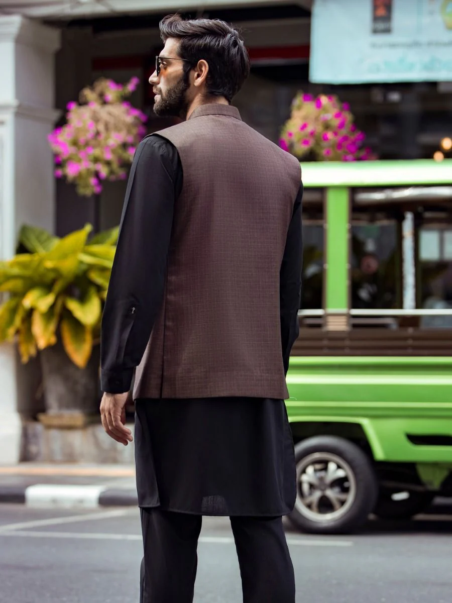 BROWN TAFLON RAYON WAISTCOAT | AL-WC-US-399/AM-5037B - Image 4