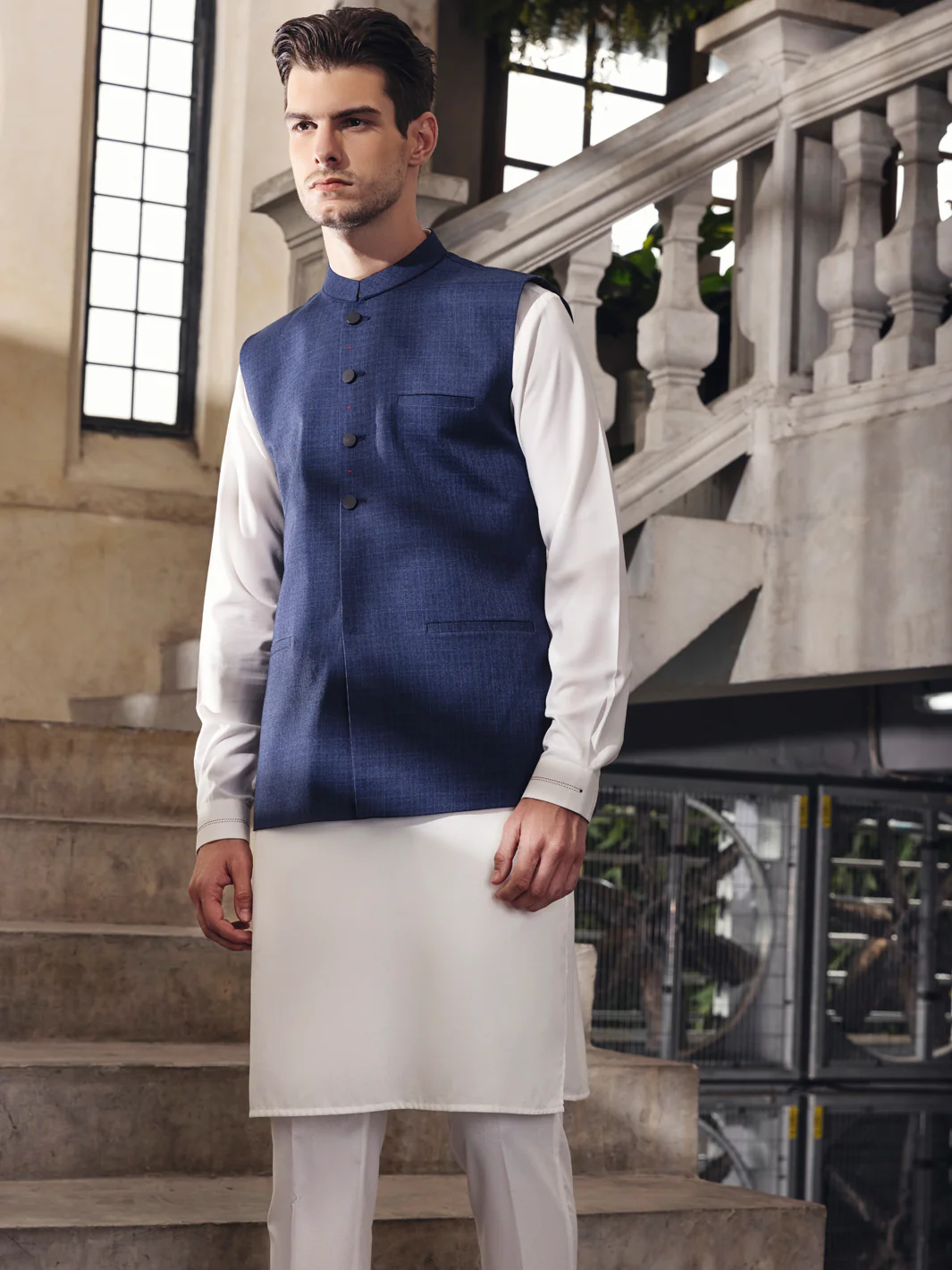 BLUE TAFLON RAYON WAISTCOAT | AL-WC-US-401/AM-5037D