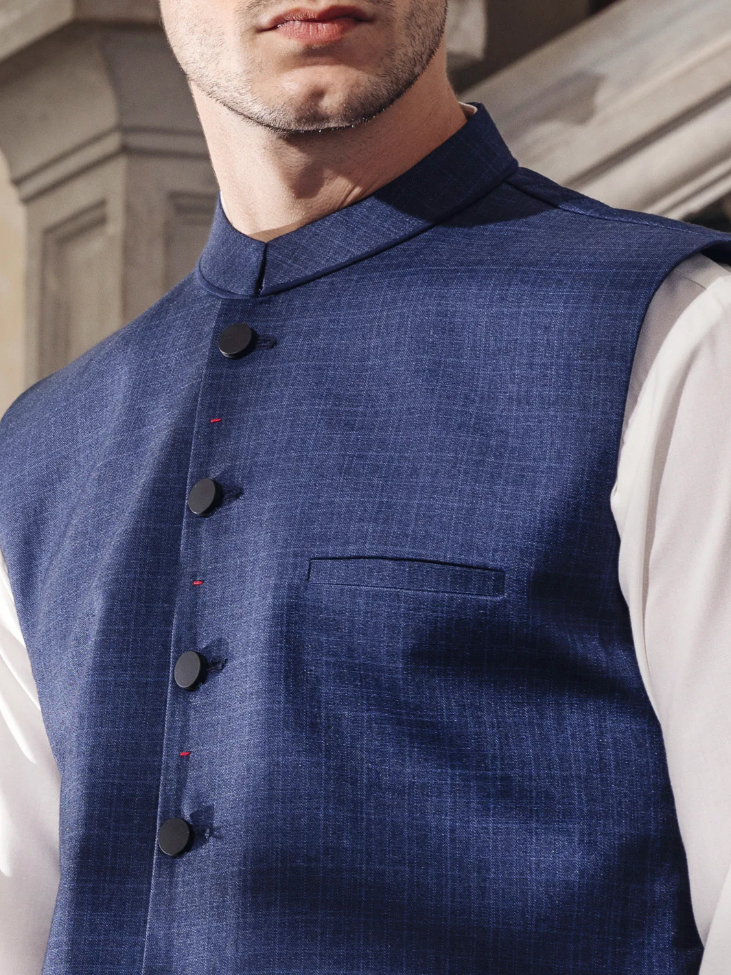 BLUE TAFLON RAYON WAISTCOAT | AL-WC-US-401/AM-5037D - Image 2