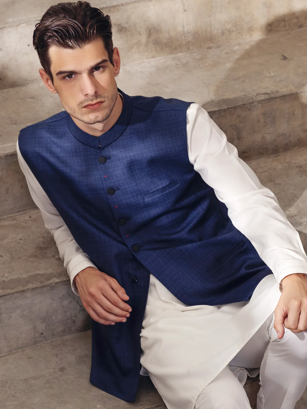 BLUE TAFLON RAYON WAISTCOAT | AL-WC-US-401/AM-5037D - Image 3