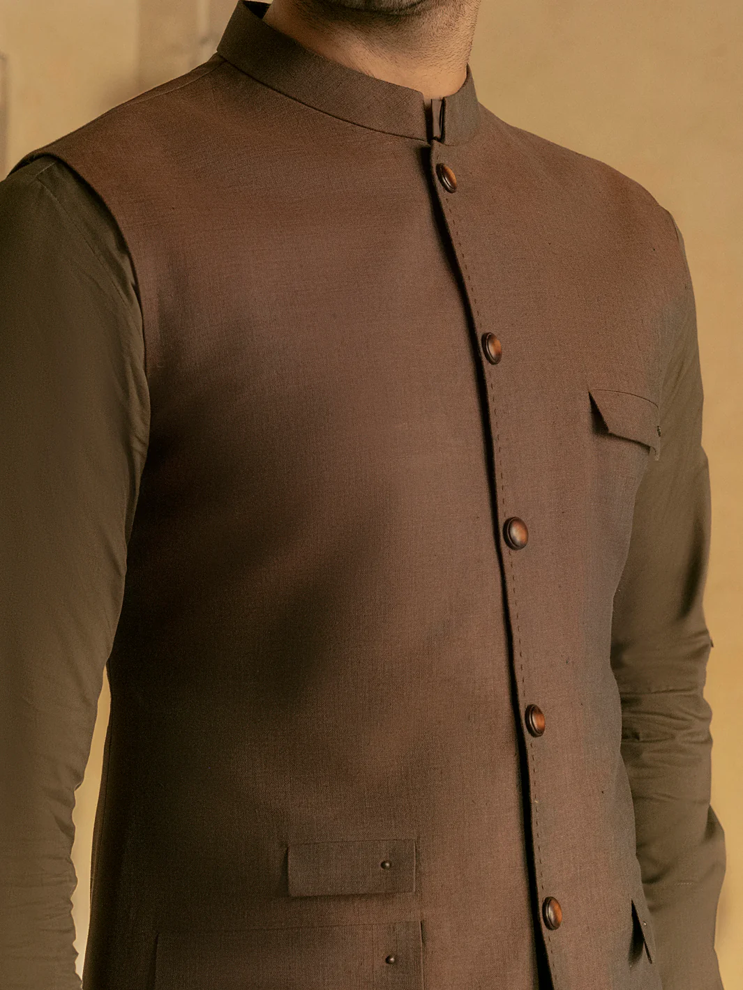 BROWN LINEN WAISTCOAT | AL-WC-US-422/AM-8067A - Image 2