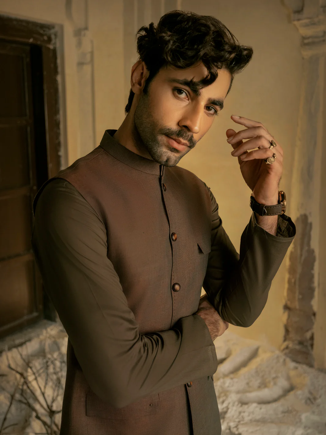 BROWN LINEN WAISTCOAT | AL-WC-US-422/AM-8067A - Image 3