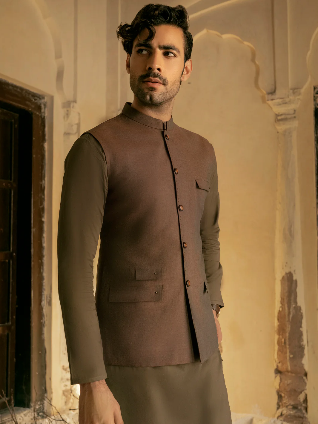 BROWN LINEN WAISTCOAT | AL-WC-US-422/AM-8067A - Image 6